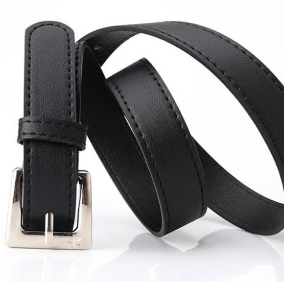 Vegan Leather Black Casual Square Buckle Belt - Picture 5 of 11